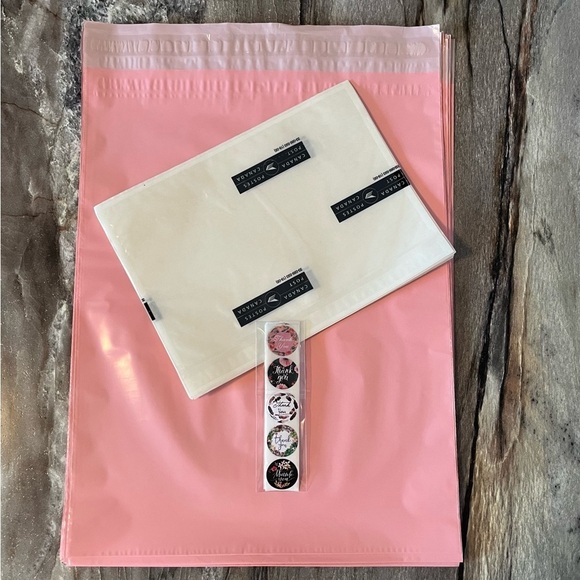 6 Poly Mailers Large 12” x 15.5” Pink 12 Stickers - Picture 2 of 8